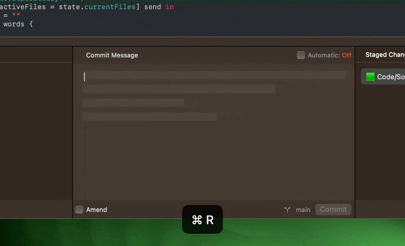 Screenshot of Gitonium generating commit messages